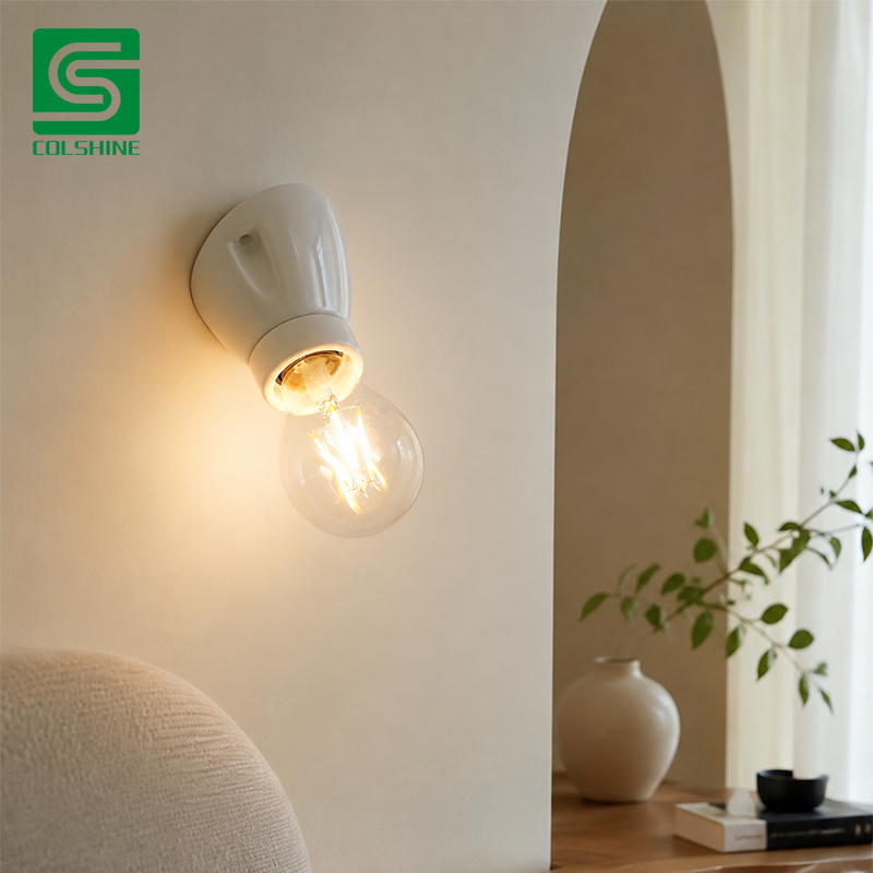 Colshine White Porcelain E27 Ceiling Socket – Vintage Lamp Holder for Home & Office