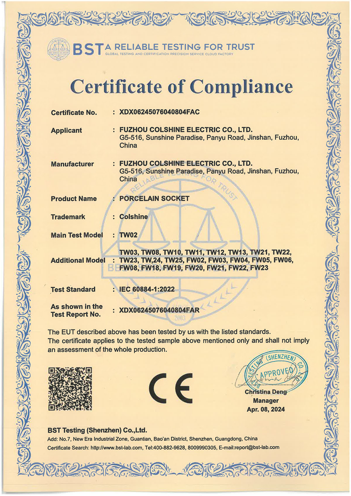 CE for Porcelain Socket