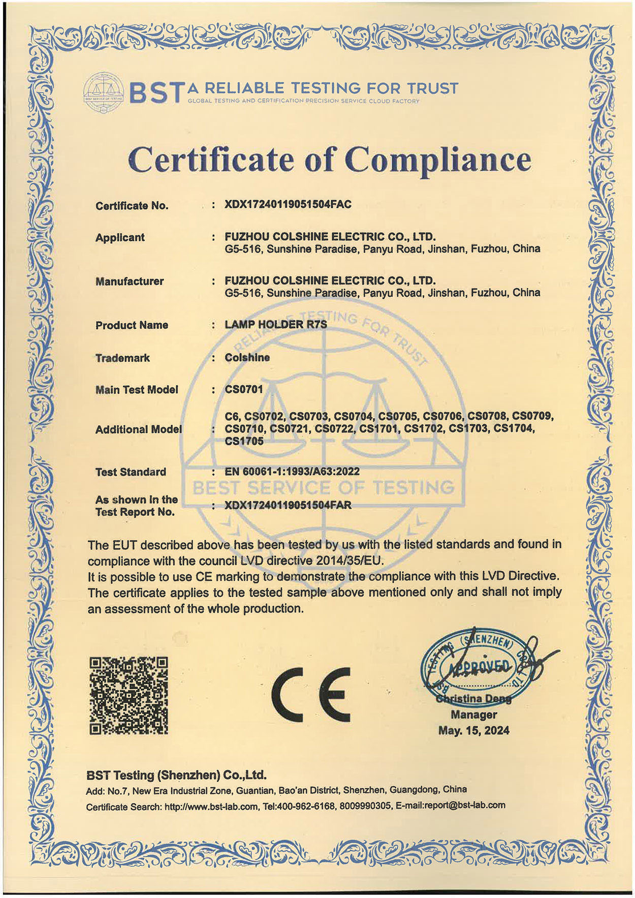 CE for Halogen Lampholder R7s